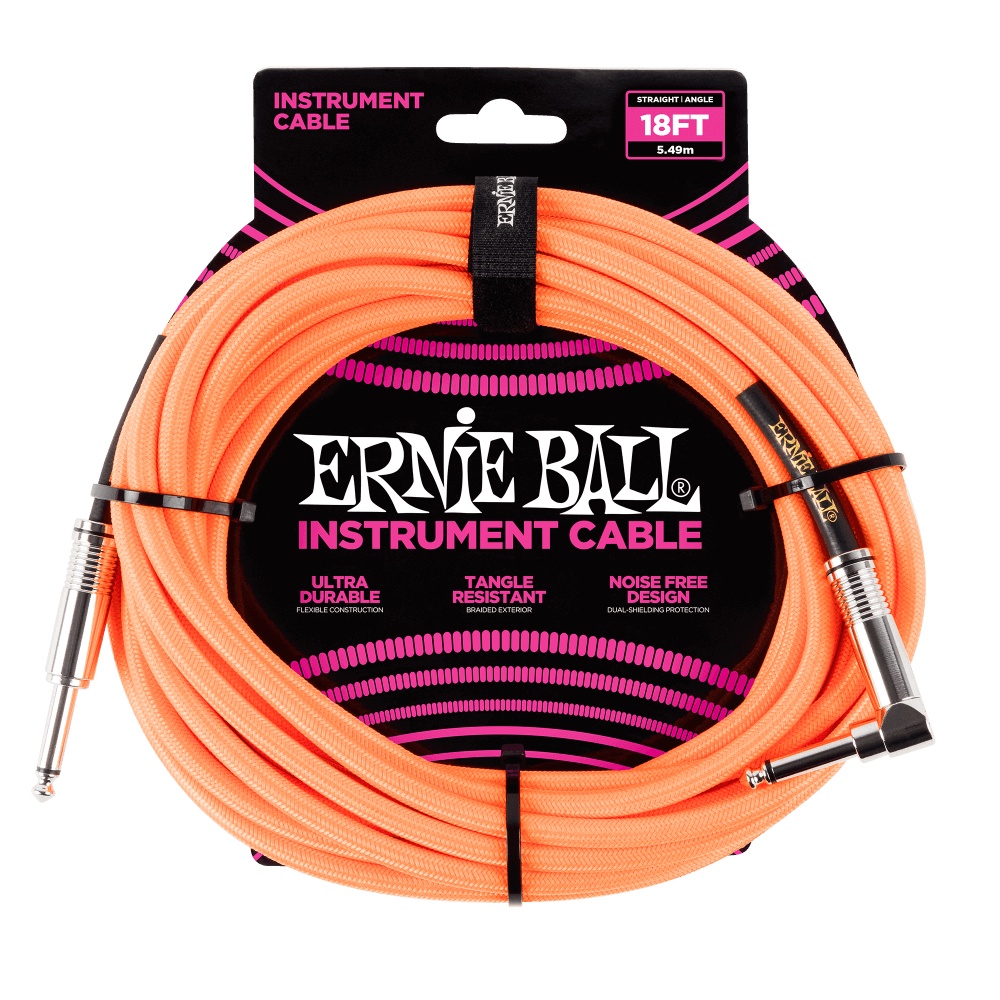 ERNIE BALL Instrumentenkabel, Gewebe, gerade/gewinkelt, neonorange, 5,5m