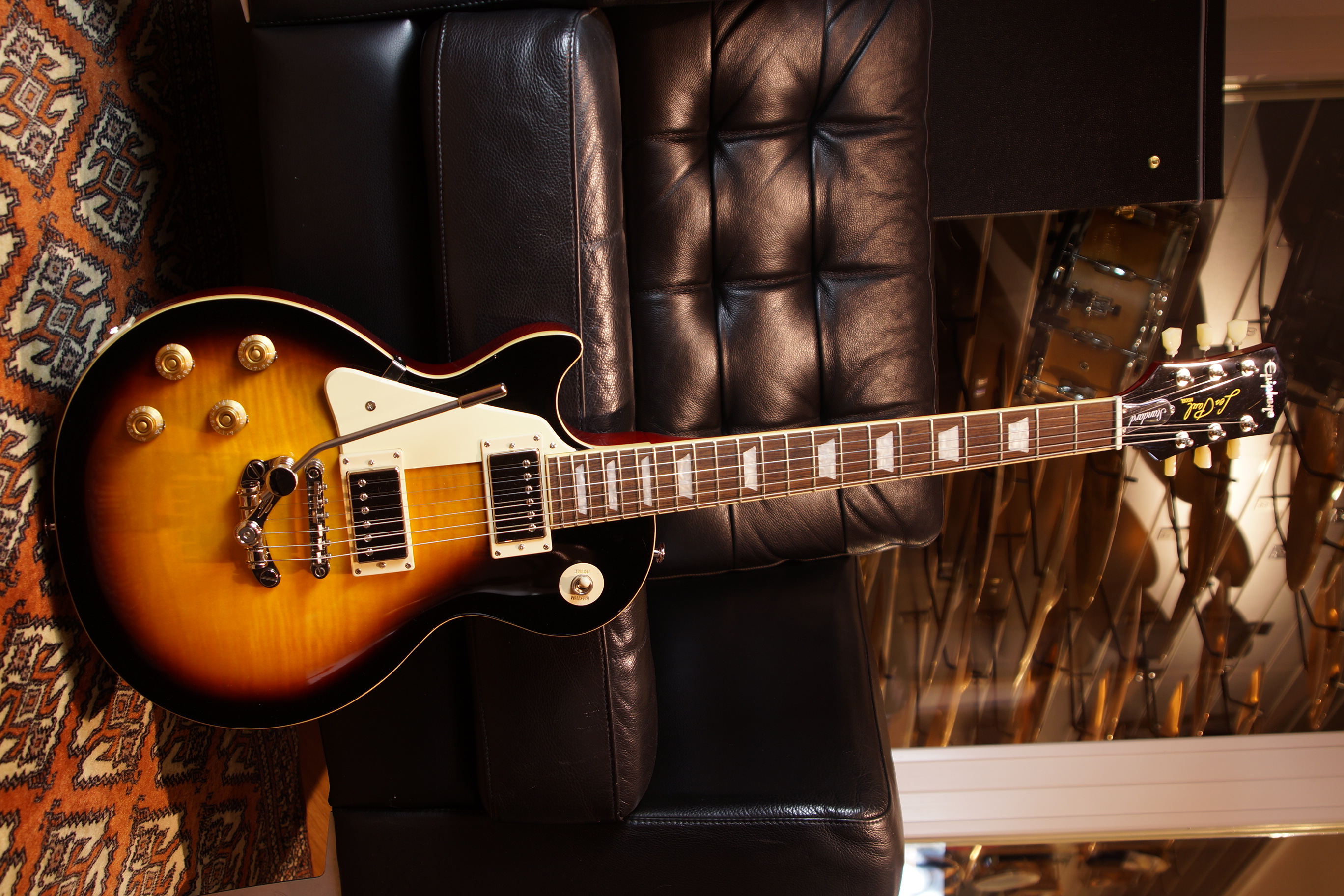 Epiphone Les Paul Standard 50s Vintage Sunburst - left handed - Umbau mit Les Trem - Inklusive Gigbag