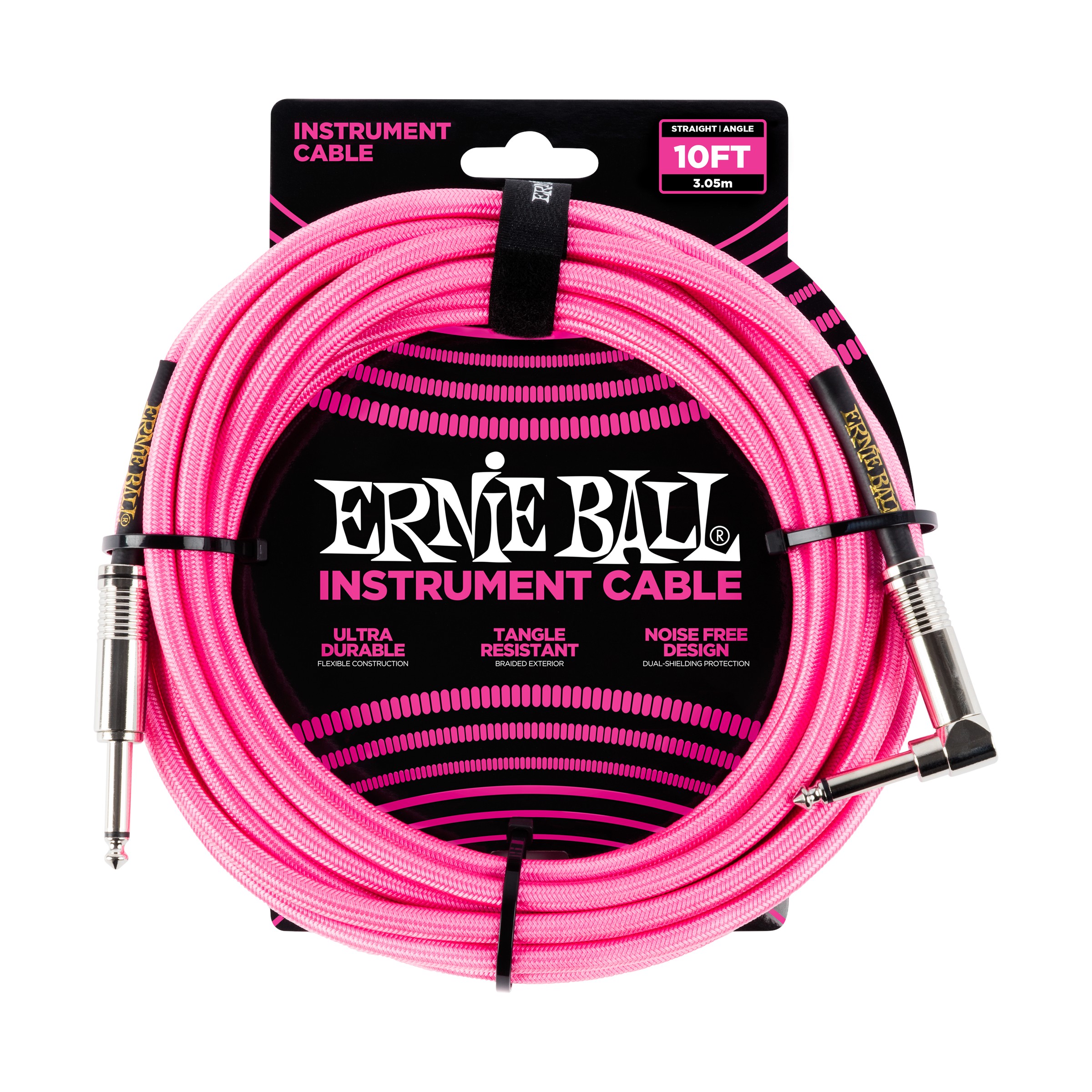 ERNIE BALL Instrumentenkabel, Gewebe, gerade/gewinkelt, neonpink, 3m