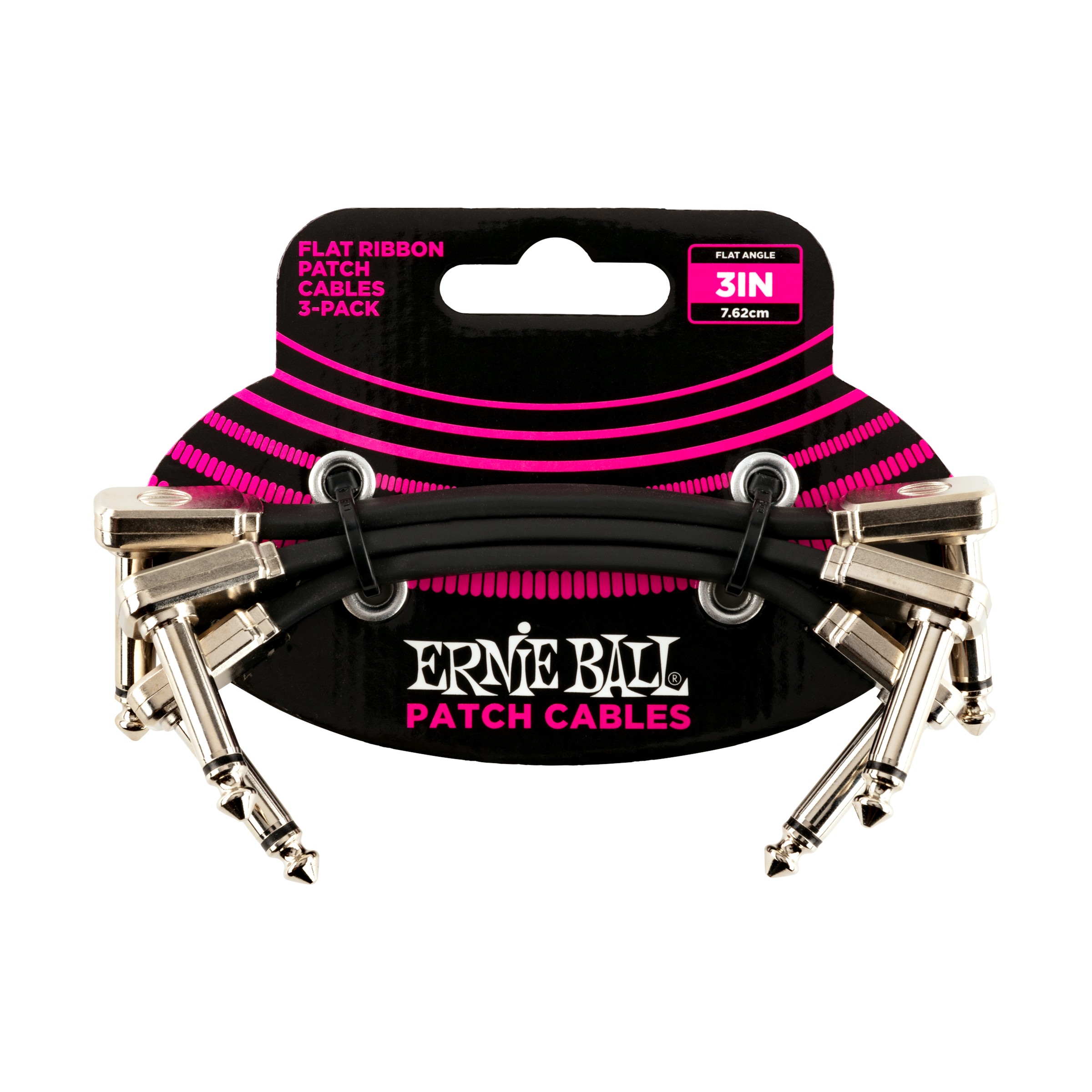 ERNIE BALL Patchkabel, flach, gewinkelt/gewinkelt, schwarz, 7,5cm, 3er Pack