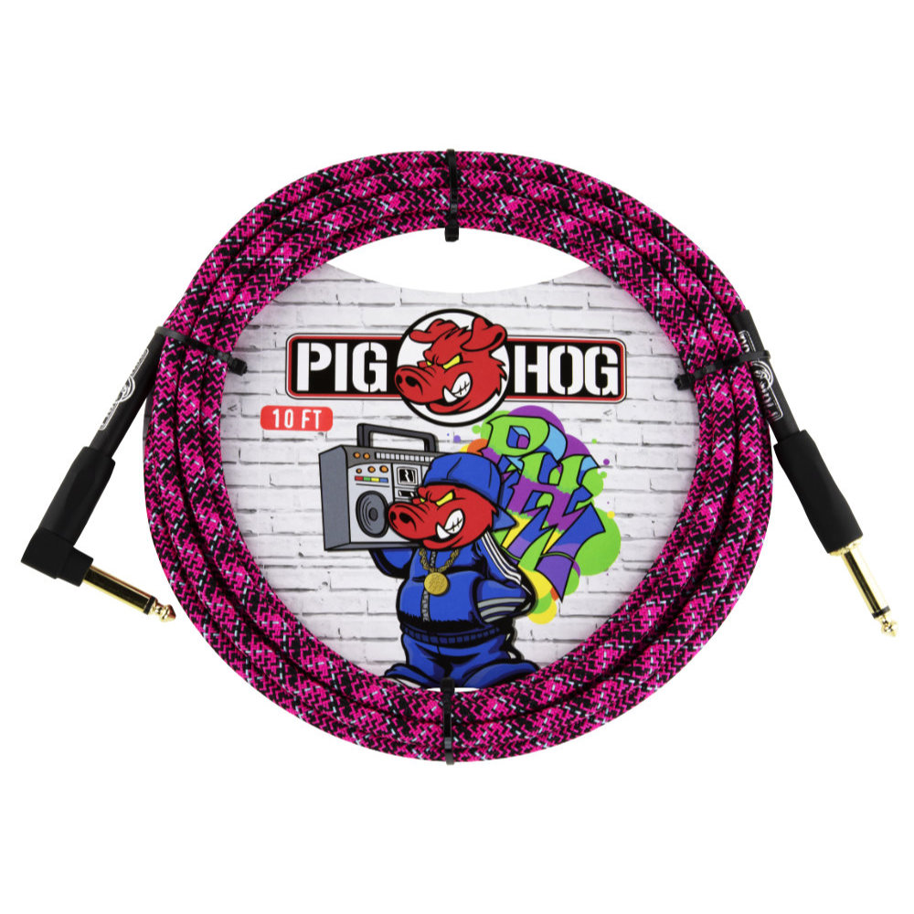 Pig Hog „Pink Graffiti“ Instrument Cable, 3m/10ft Winkelstecker