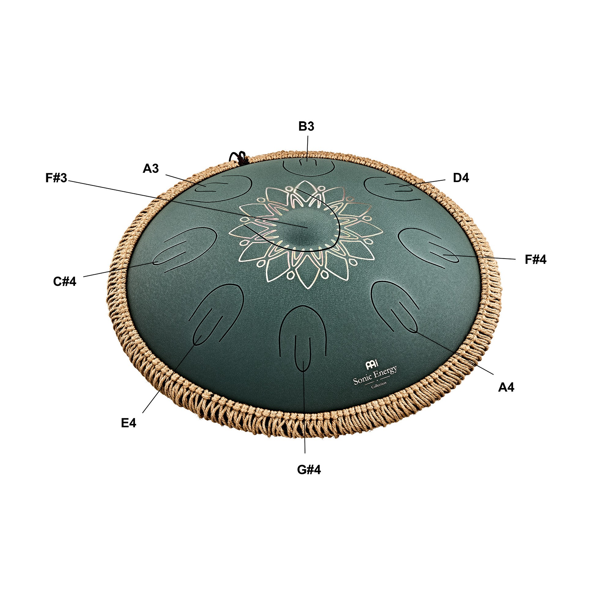 MEINL Sonic Energy 16" Octave Steel Tongue Drum, Fis Moll, 9 Töne, 432 Hz, Dunkelgrün