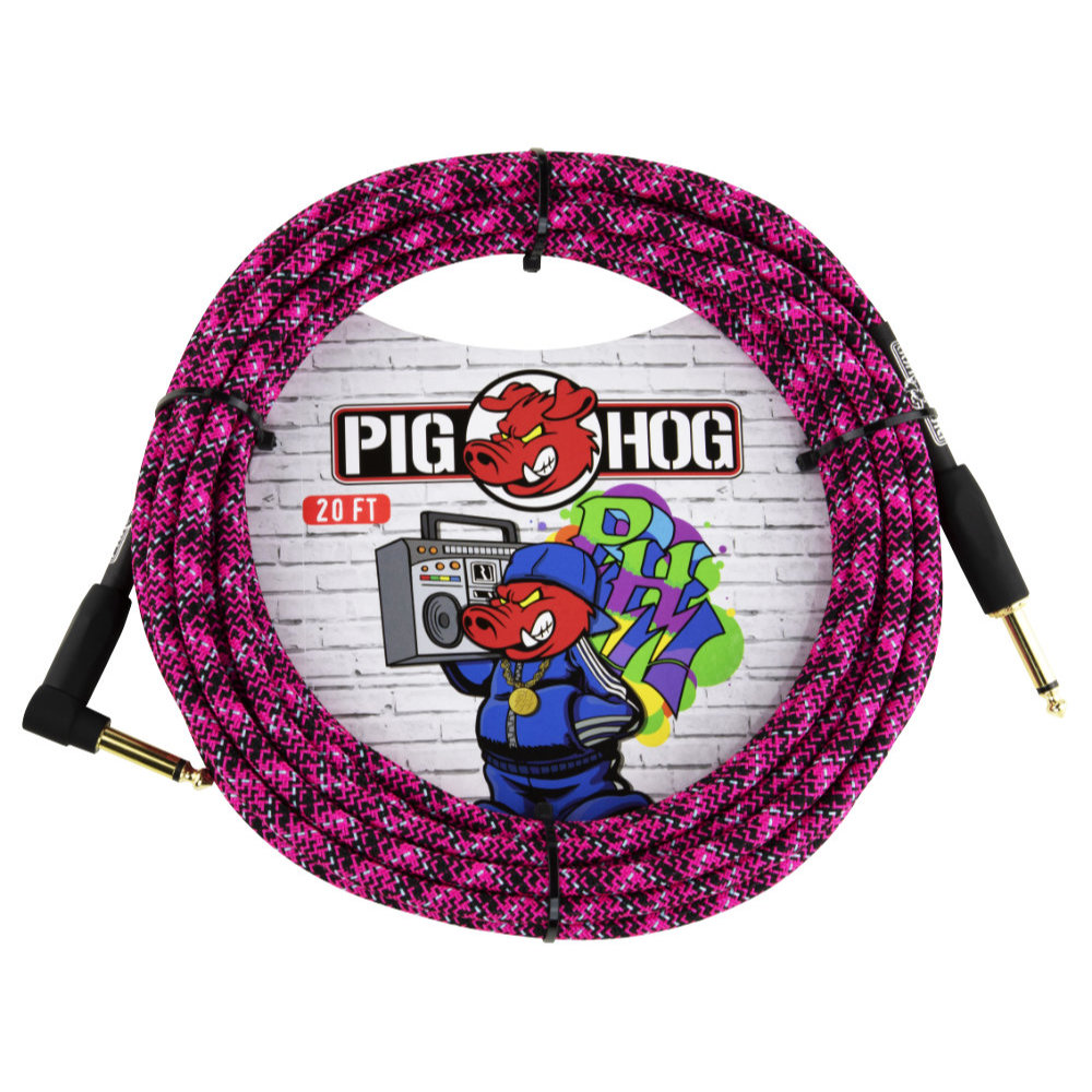 Pig Hog „Pink Graffiti“ Instrument Cable, 6m/20ft Winkelstecker