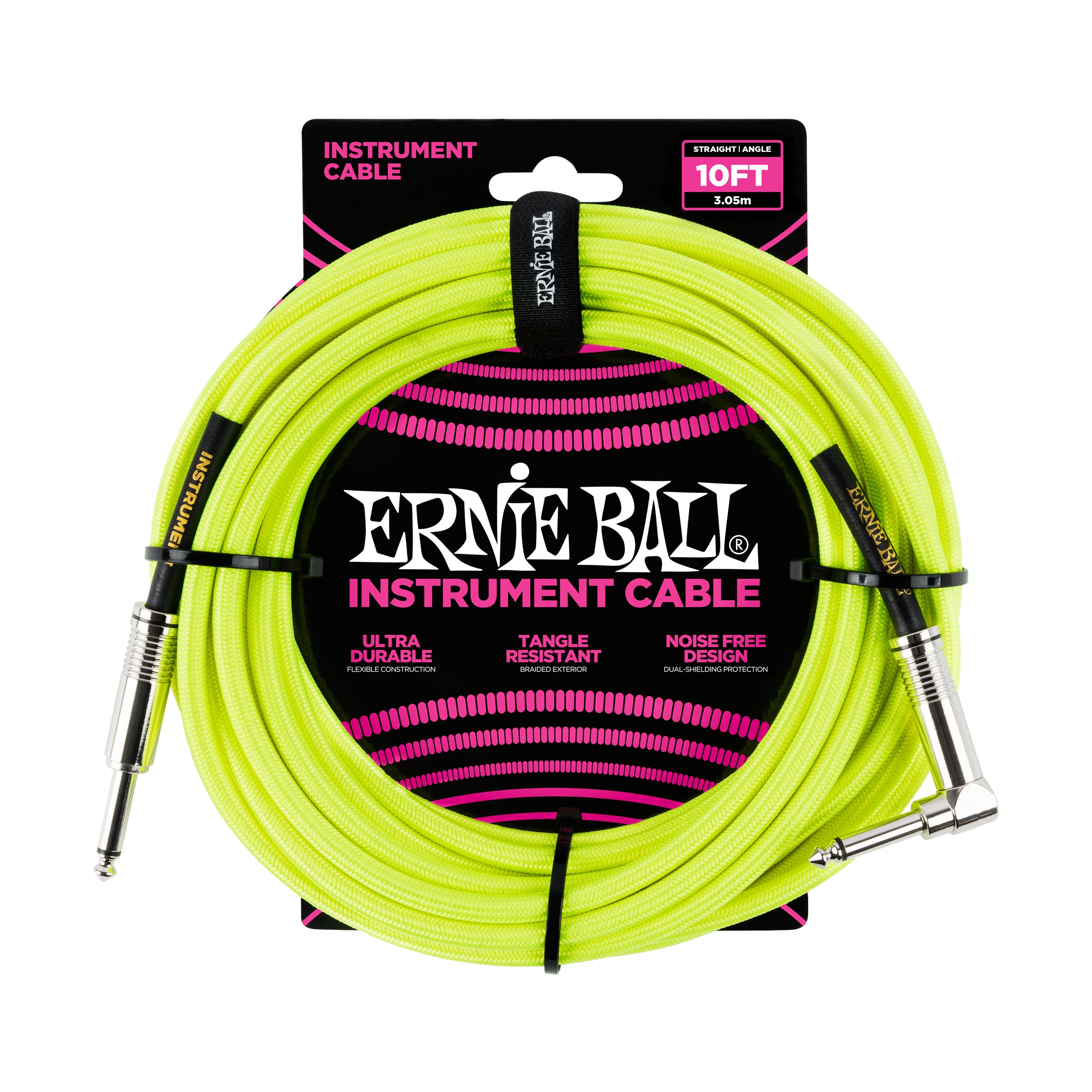 ERNIE BALL Instrumentenkabel, Gewebe, gerade/gewinkelt, gelb, 3m