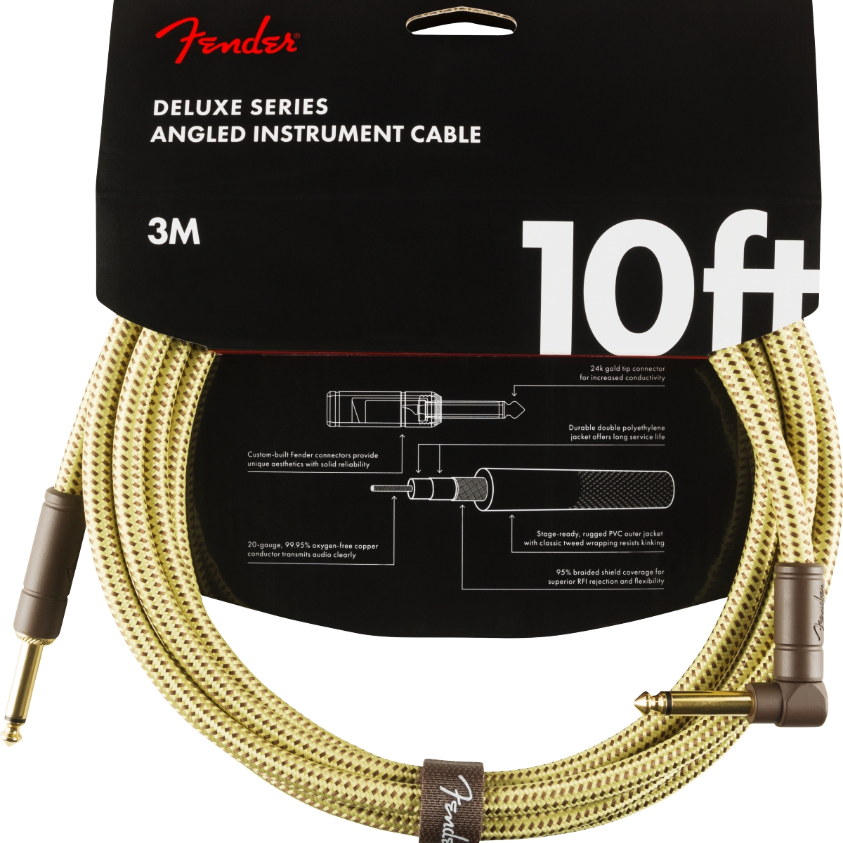 Fender Deluxe Series Instrumentenkabel tweed 3m Winkelstecker