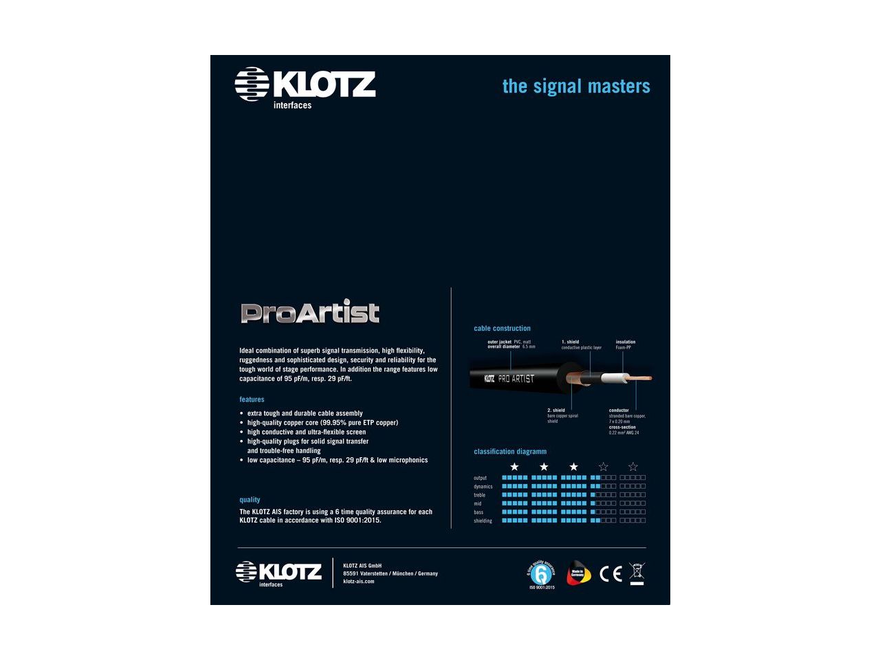 Klotz PRO ARTIST Instrumentenkabel 3m