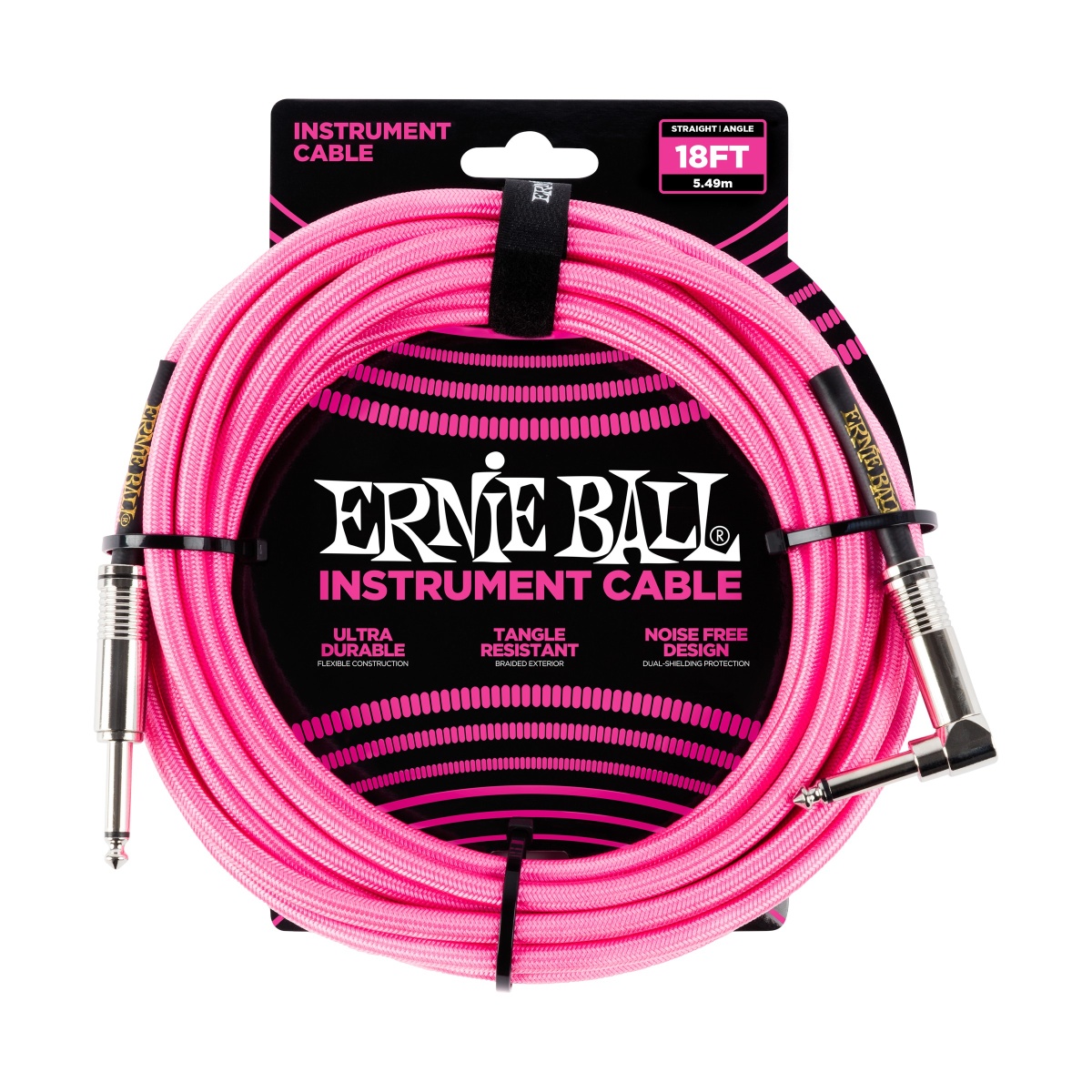 ERNIE BALL Instrumentenkabel, Gewebe, gerade/gewinkelt, neonpink, 5,5m