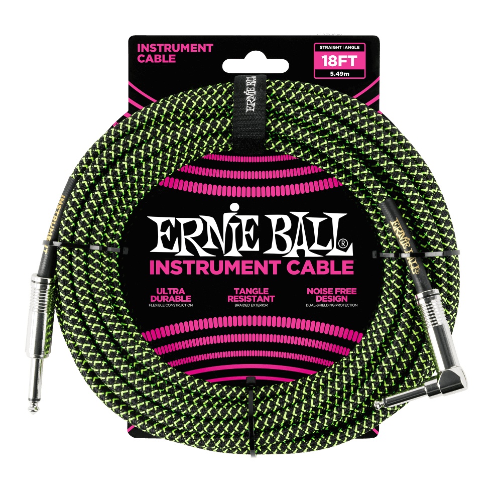 ERNIE BALL Instrumentenkabel, Gewebe, gerade/gewinkelt, schwarz/grün, 5,5m