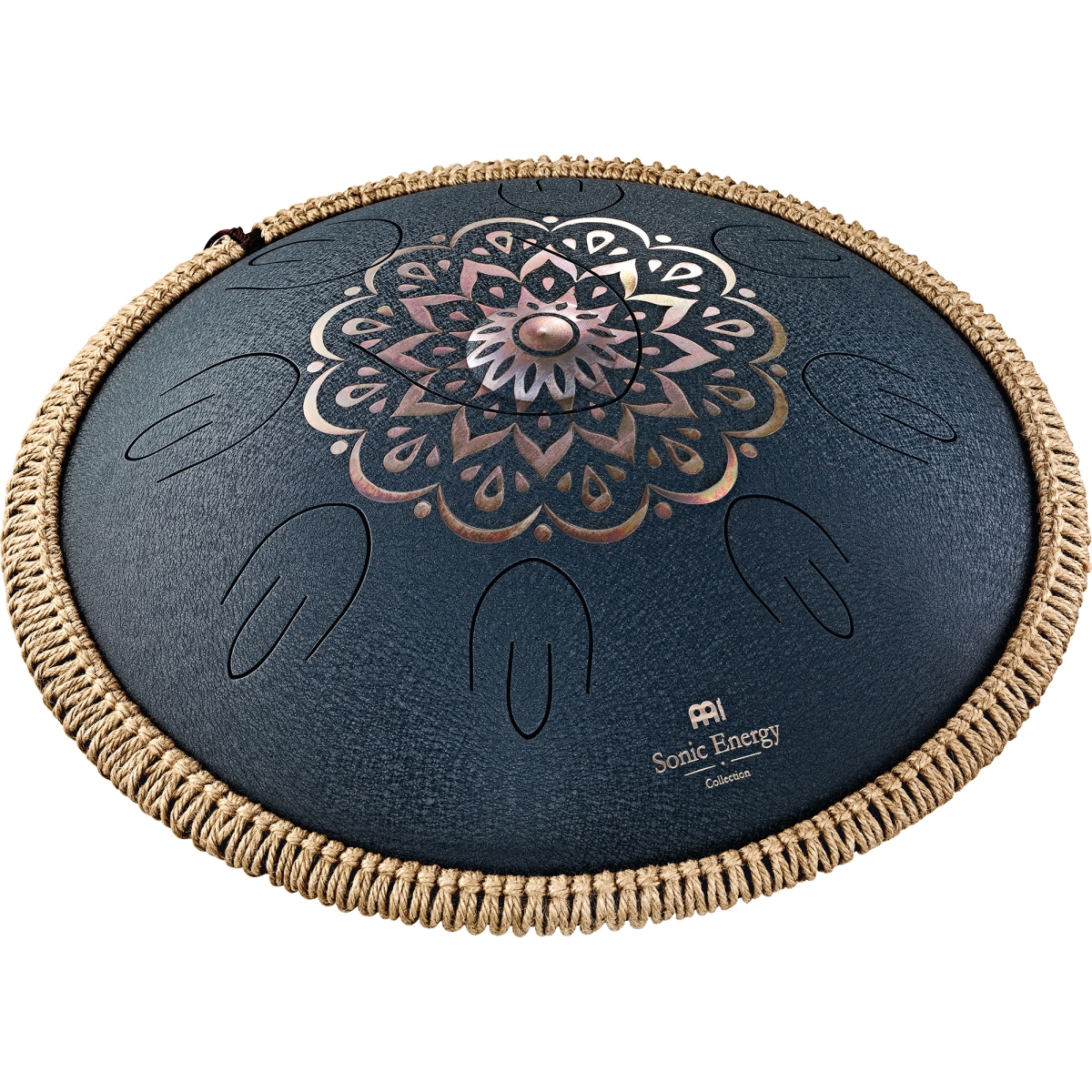 MEINL Sonic Energy Octave Steel Tongue Drum D-Amara, navy blue, graviertes Blumendesign, 9 Töne, 16" / 40 cm