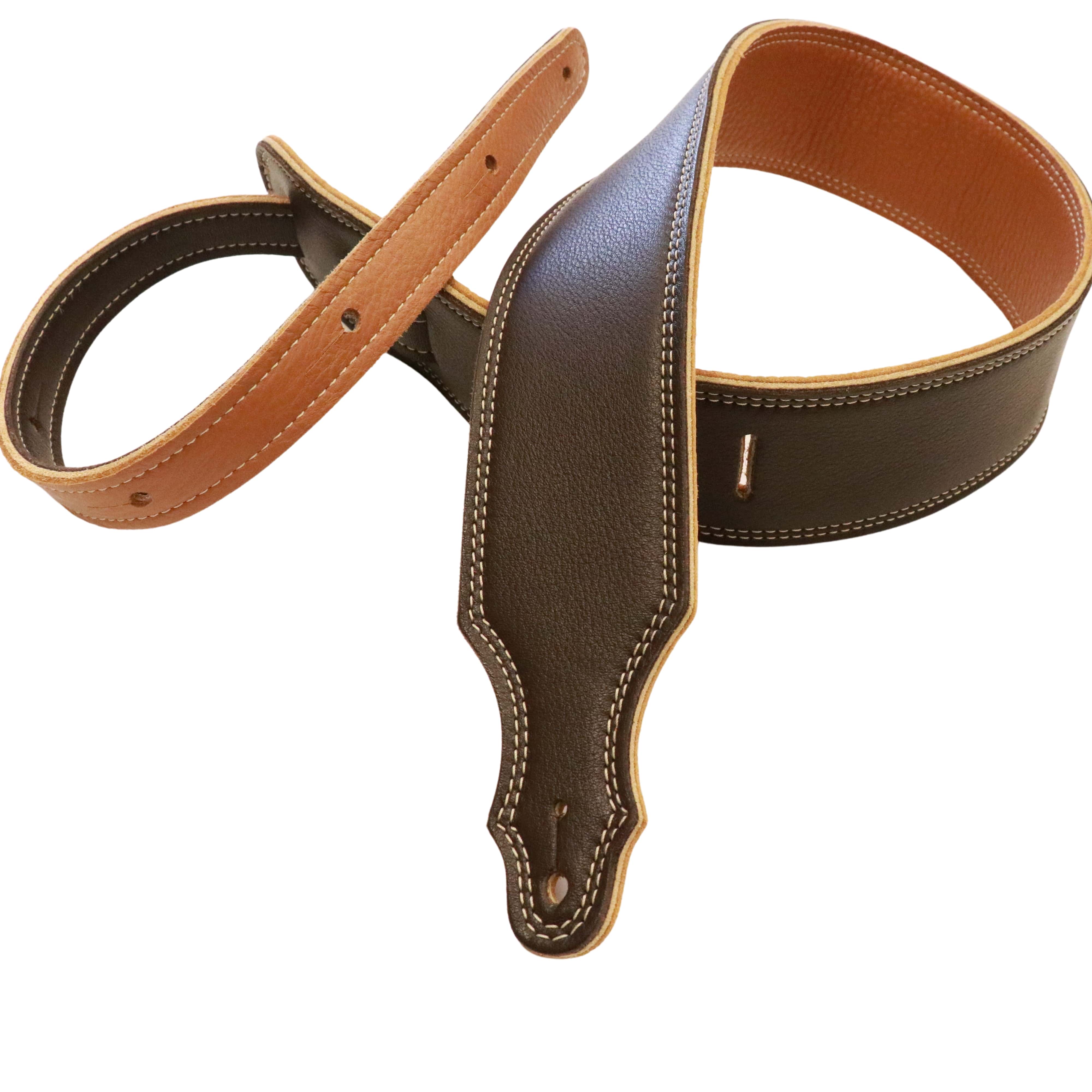 Franklin Guitar Strap Chocolate/Gold Reversible Leather