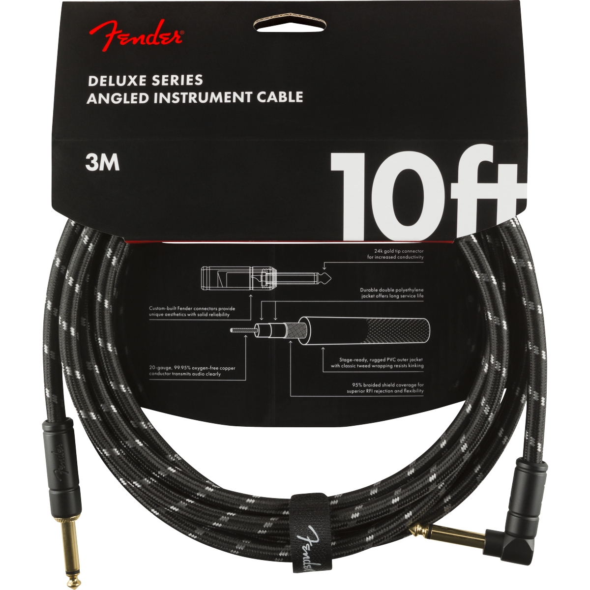 Fender Deluxe Series Instrumentenkabel black tweed 3m Winkelstecker