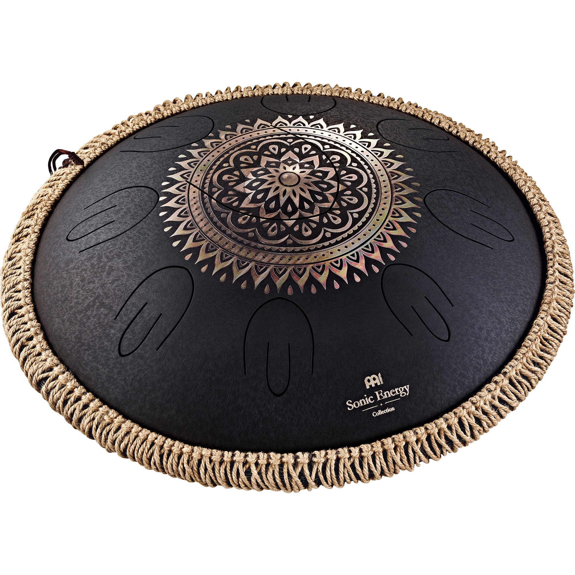 MEINL Sonic Energy Octave Steel Tongue Drum D-Kurd, schwarz, graviertes Blumendesign, 9 Töne, 16" / 40 cm