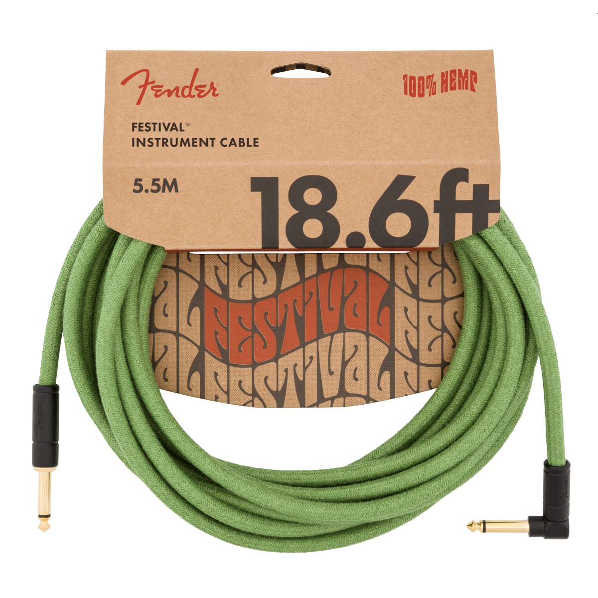 Fender Angled Festival Instrumenten Kabel, Pure Hemp, grün 5,5m