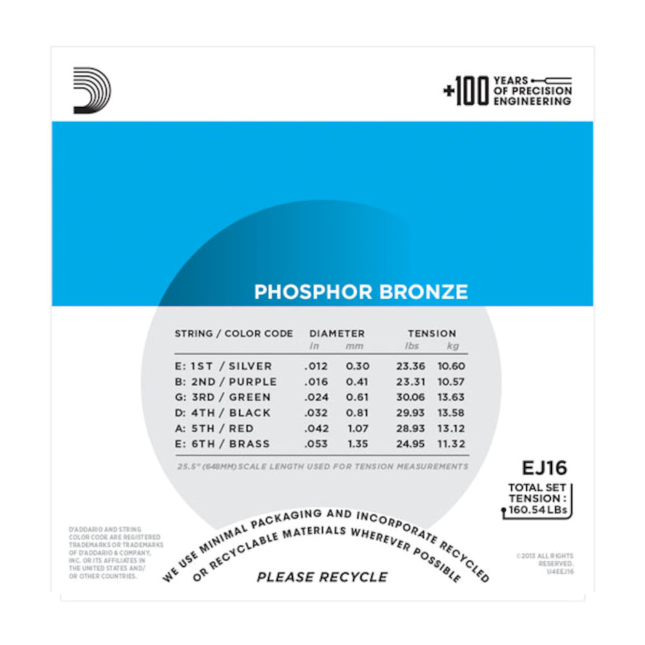 D'Addario EJ16 Phosphor Bronze light 12-53