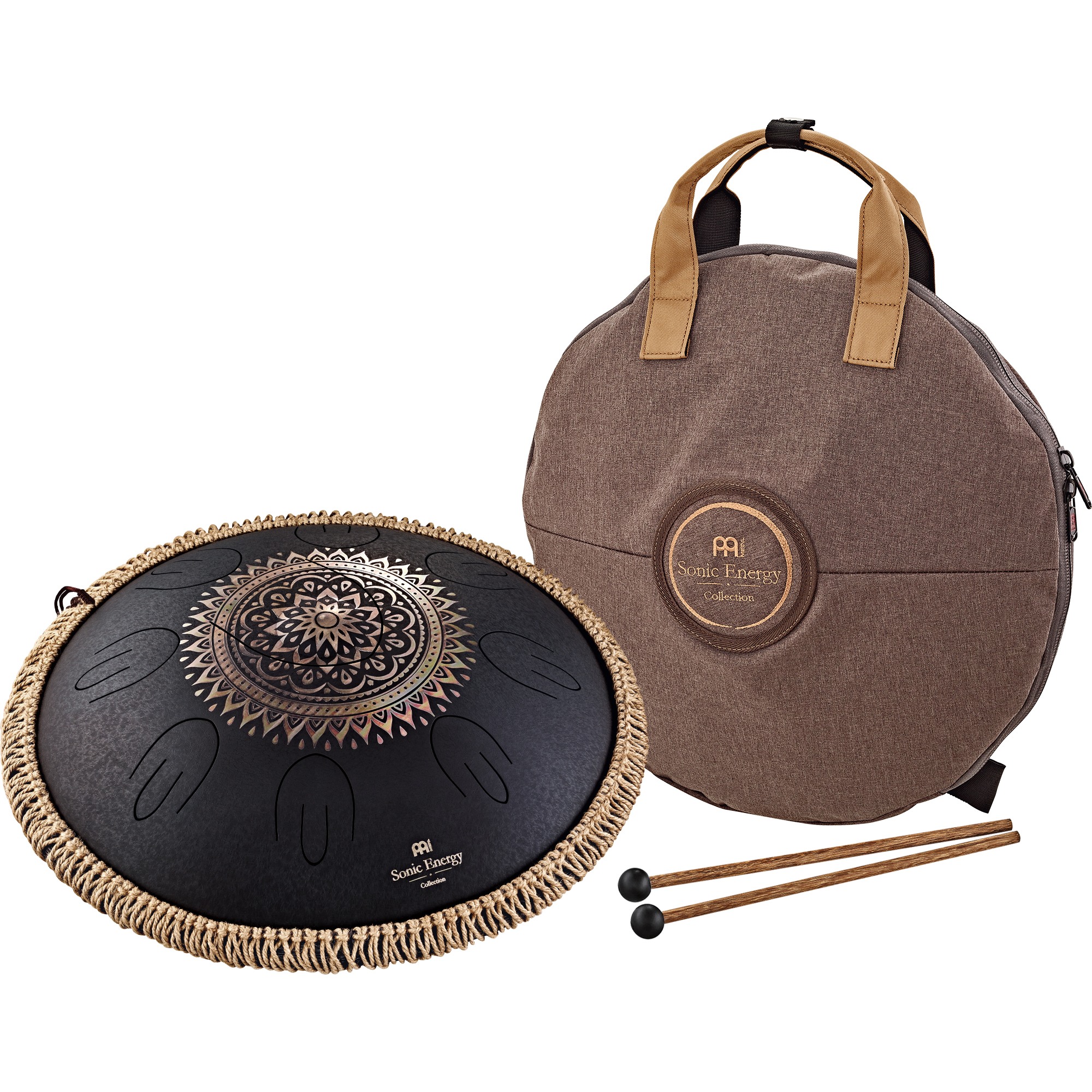 MEINL Sonic Energy Octave Steel Tongue Drum D-Kurd, schwarz, graviertes Blumendesign, 9 Töne, 16" / 40 cm