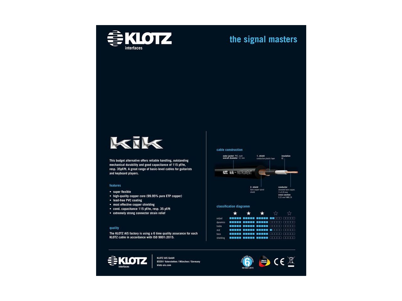 Klotz KIK PRO Instrumentenkabel Winkelstecker 1,5m