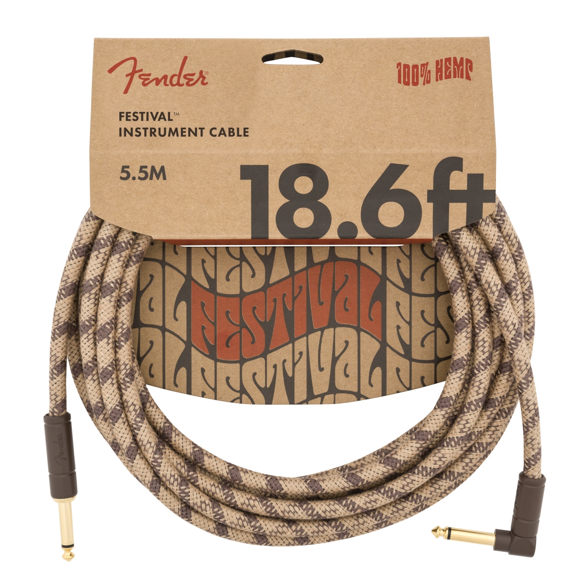 Fender Angled Festival Instrumenten Kabel, Pure Hemp, braun 5,5m