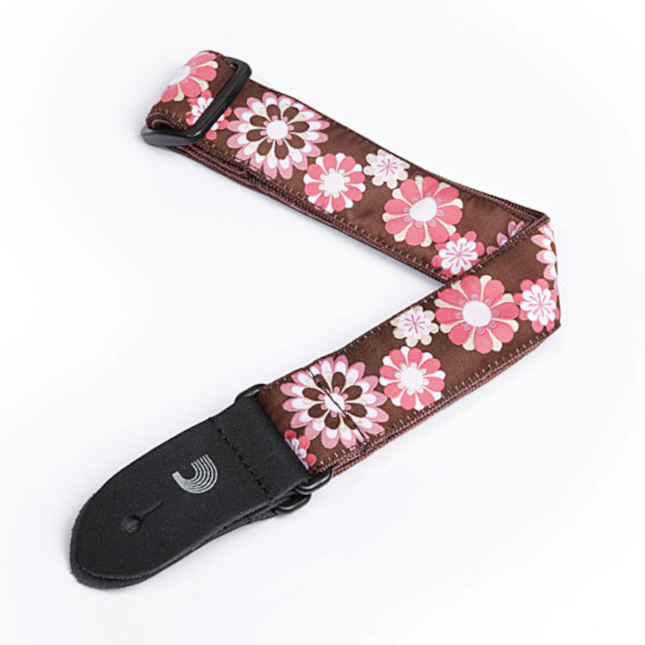 D'Addario Ukulele Gurt Pink and Brown Flowers