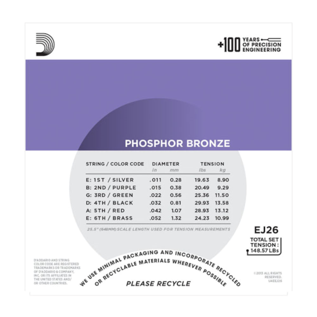 D'Addario EJ26 Phosphor Bronze custom light 11-52