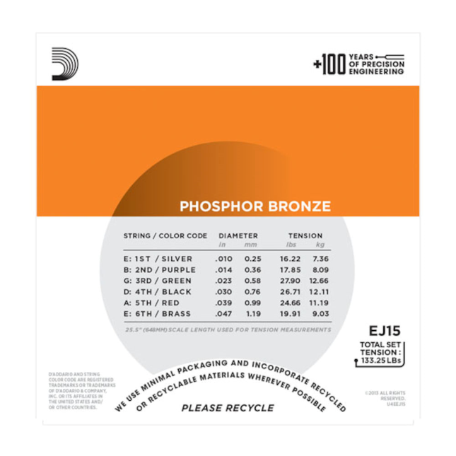 D'Addario EJ15 Phosphor Bronze extra Light 10-47