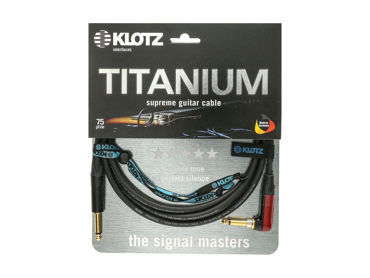 Klotz Titanium Supreme Gitarrenkabel mit Silent Plug Winkelstecker 4,5m